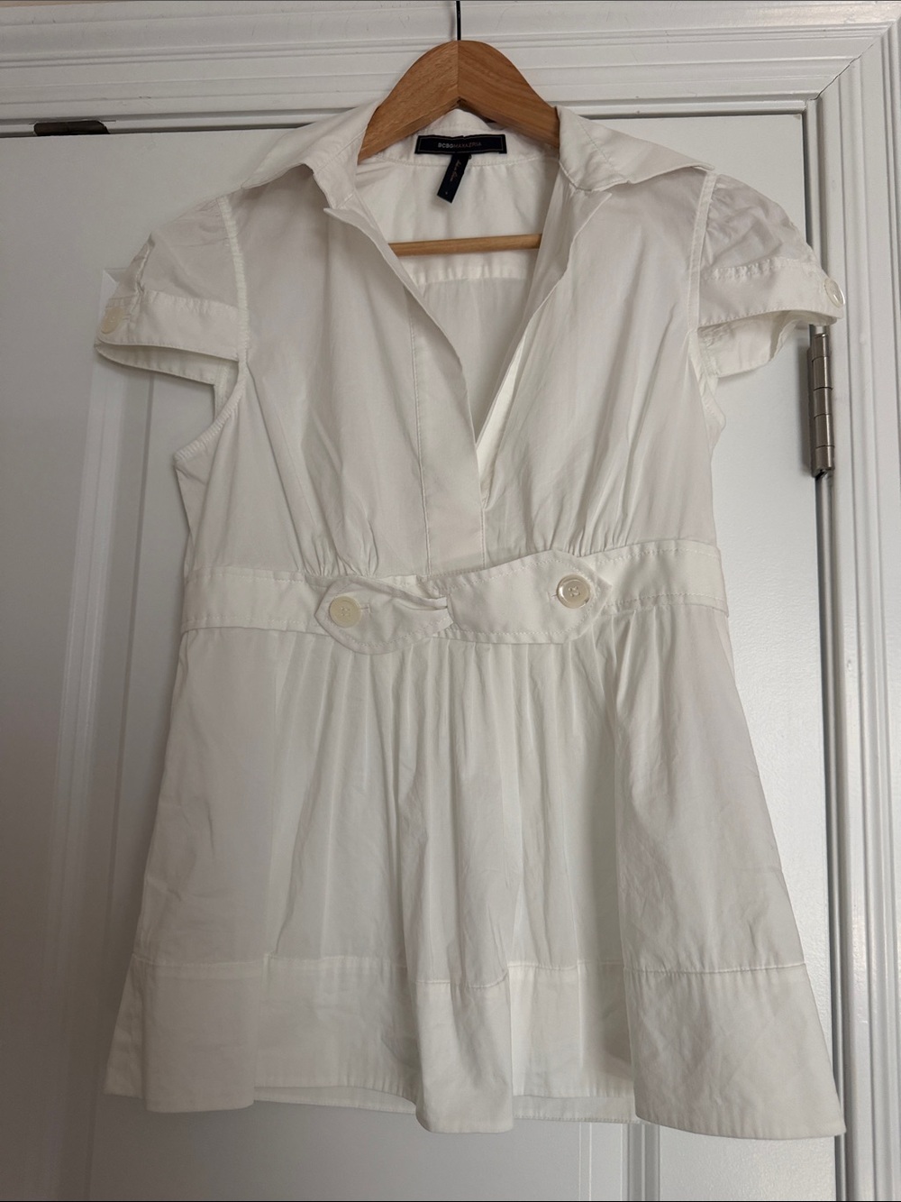 BCBG White Short-Sleeve Button-Accent